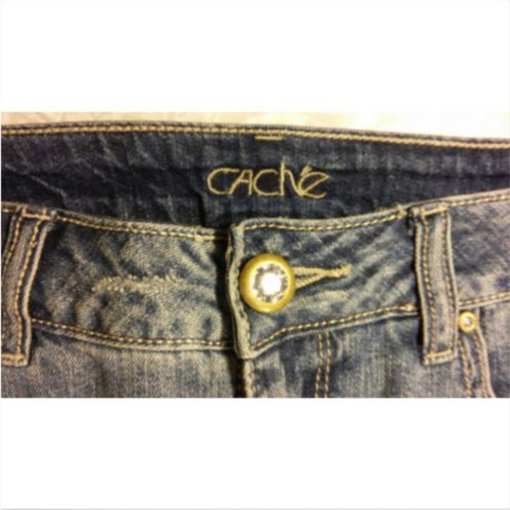 Cache Distressed Rhinestone Patches Bootcut Jeans - image 3